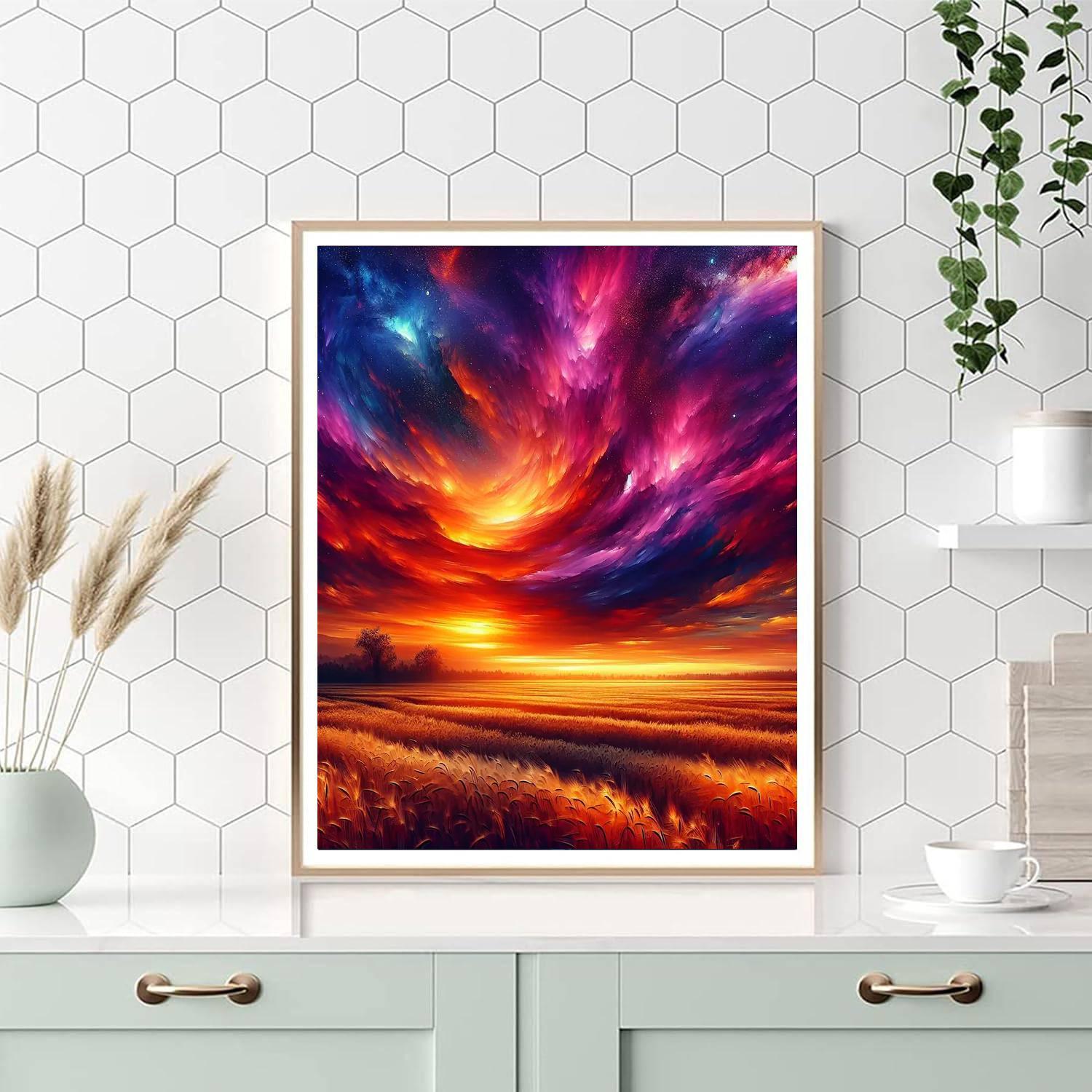 Radiant Sunset Over Fields Numbered Painting Kits