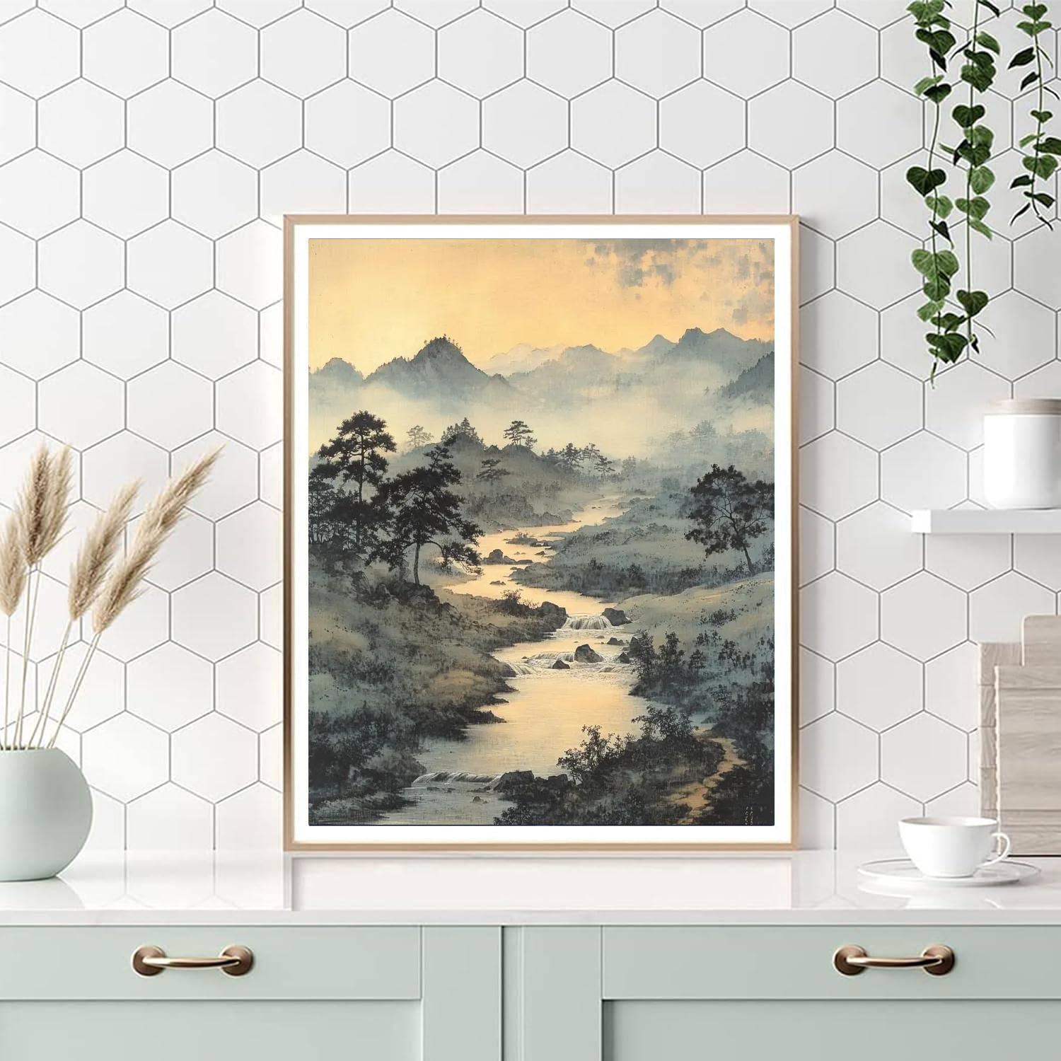 Zhao Mengfu Inspired Harmony Of Flowing Rivers  Paint By Number