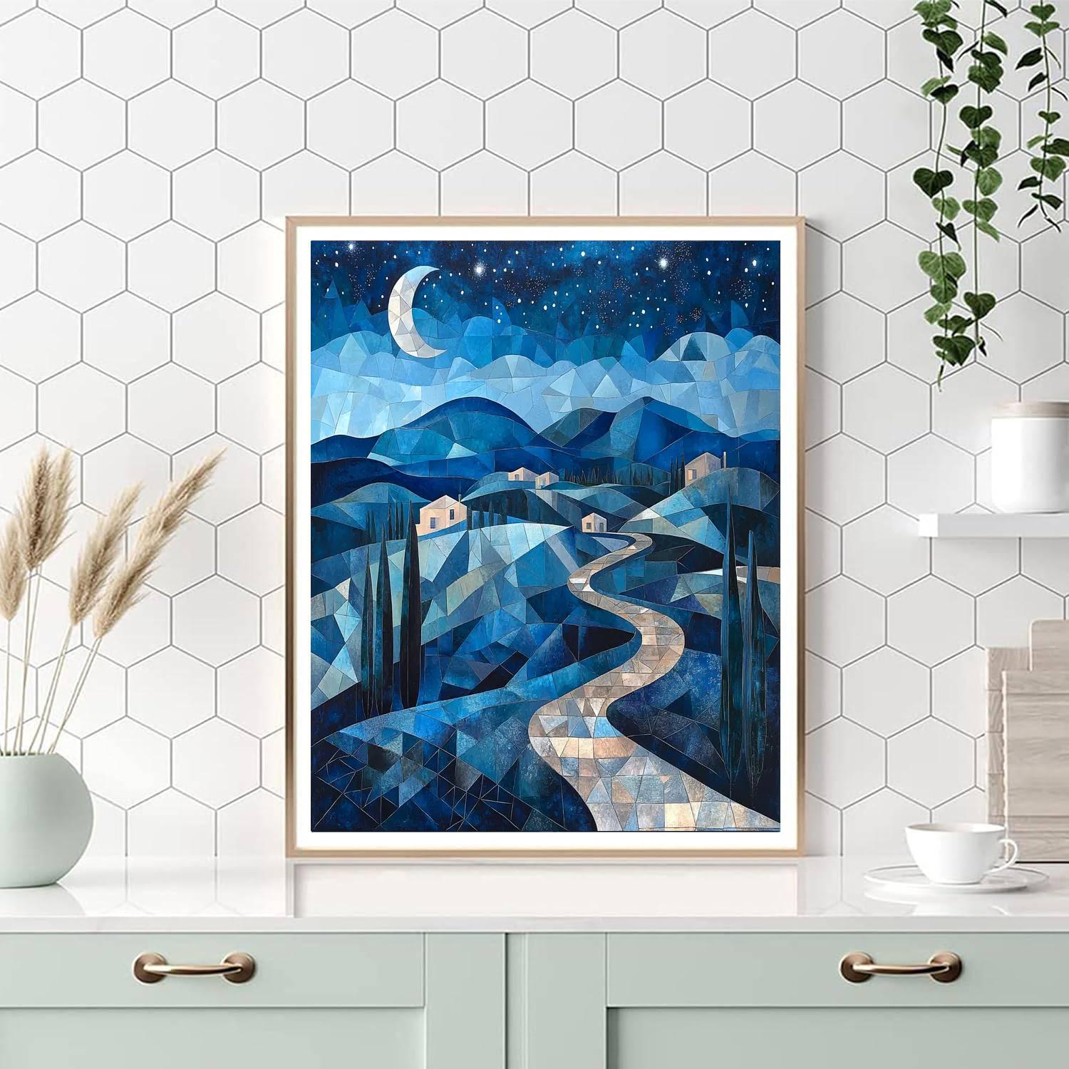 Paul Cézanne Inspired Geometric Moonlit Serenity  Painting By Numbers Kit
