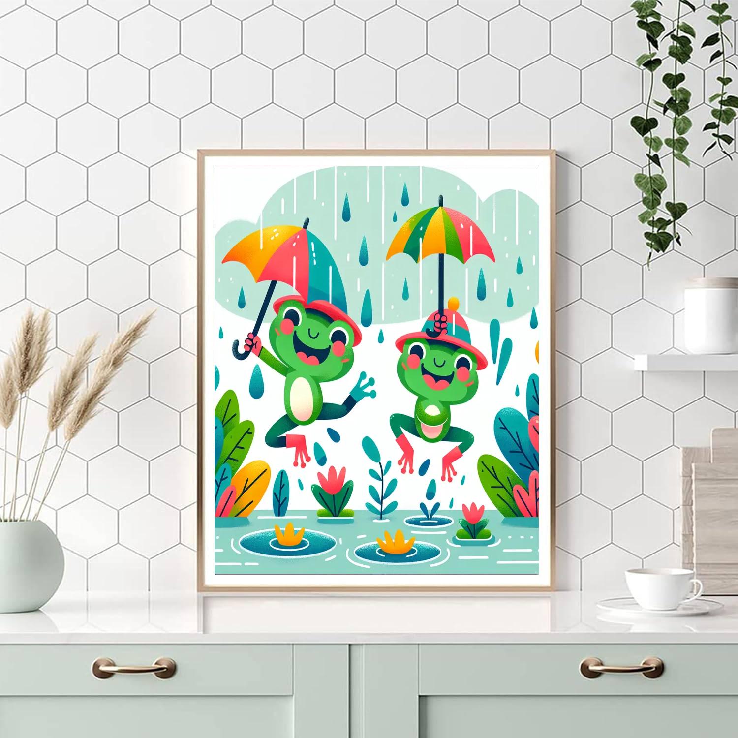 Rainy Day Frog Festival Number Painting