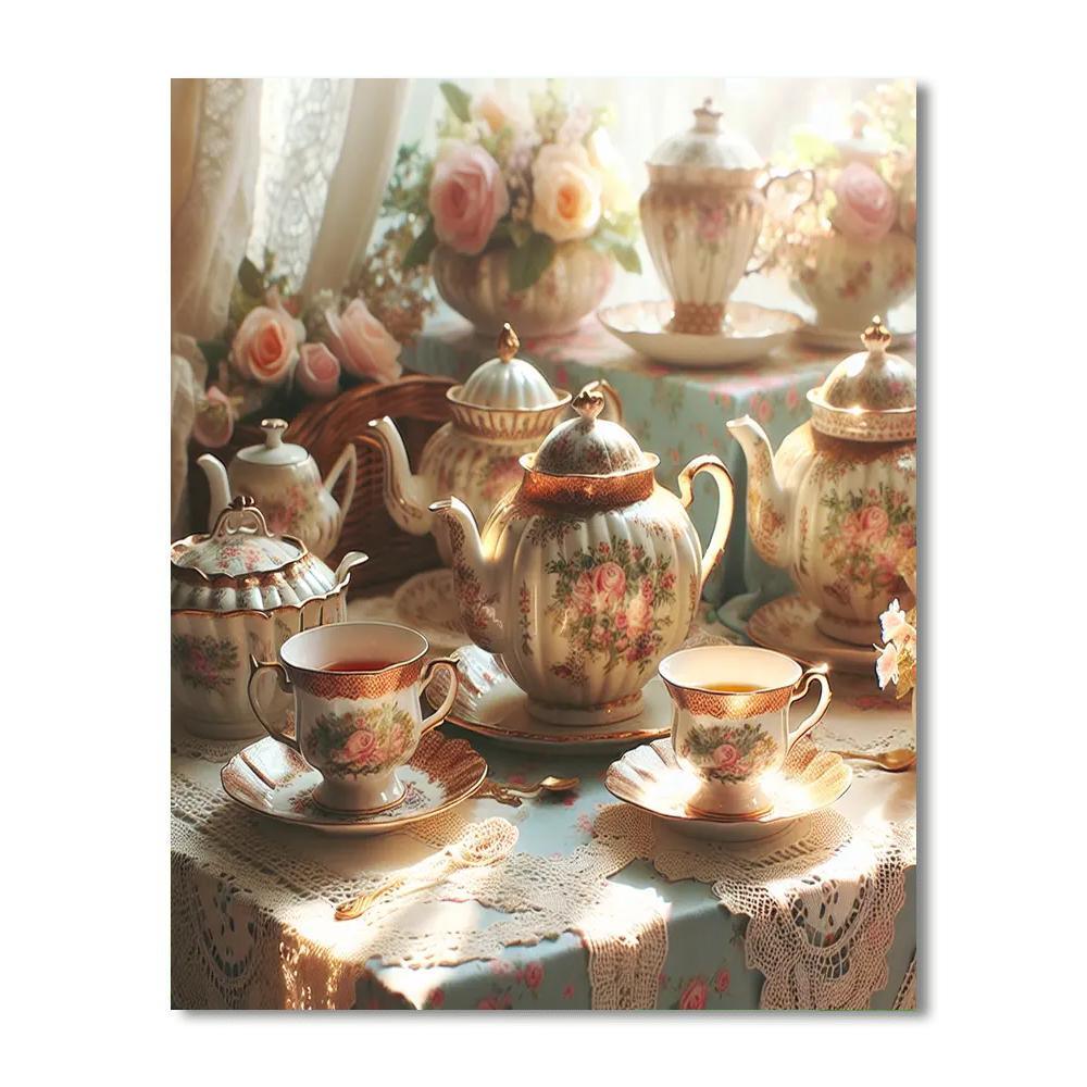 Vintage Tea Time Charm Painting By Numbers Kit