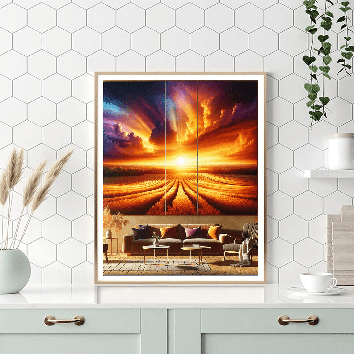 Golden Sunset Over Fields Painting Number Kit