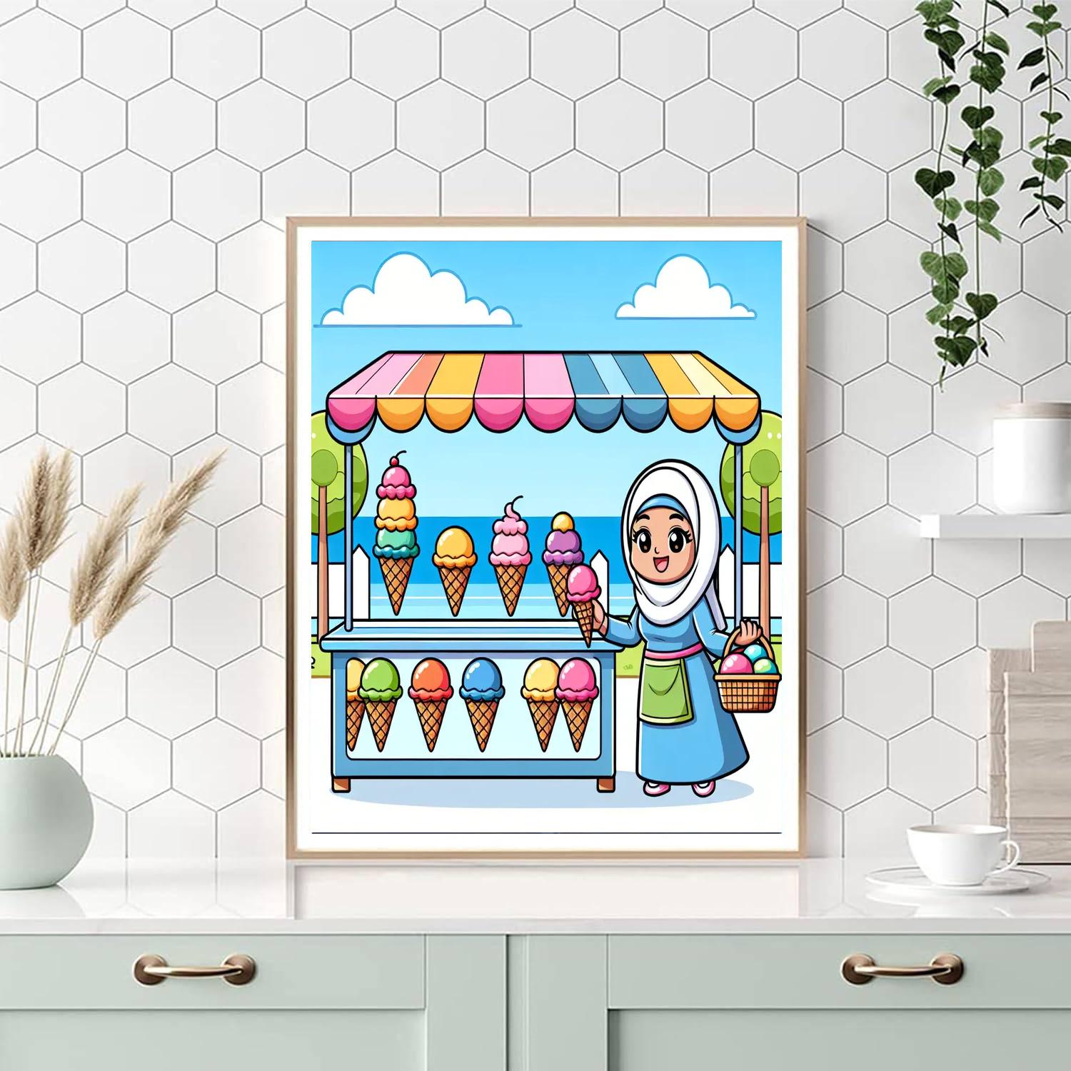 Sunny Ice Cream Stand Paint By Numbers Art
