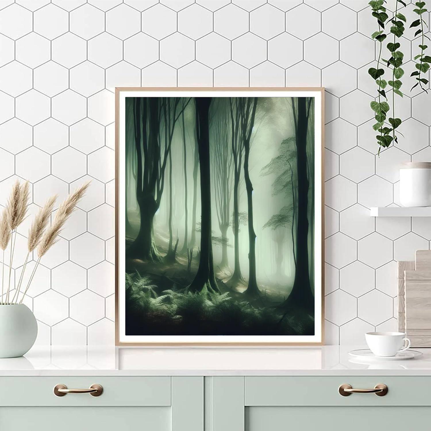 Ethereal Misty Forest Number Painting