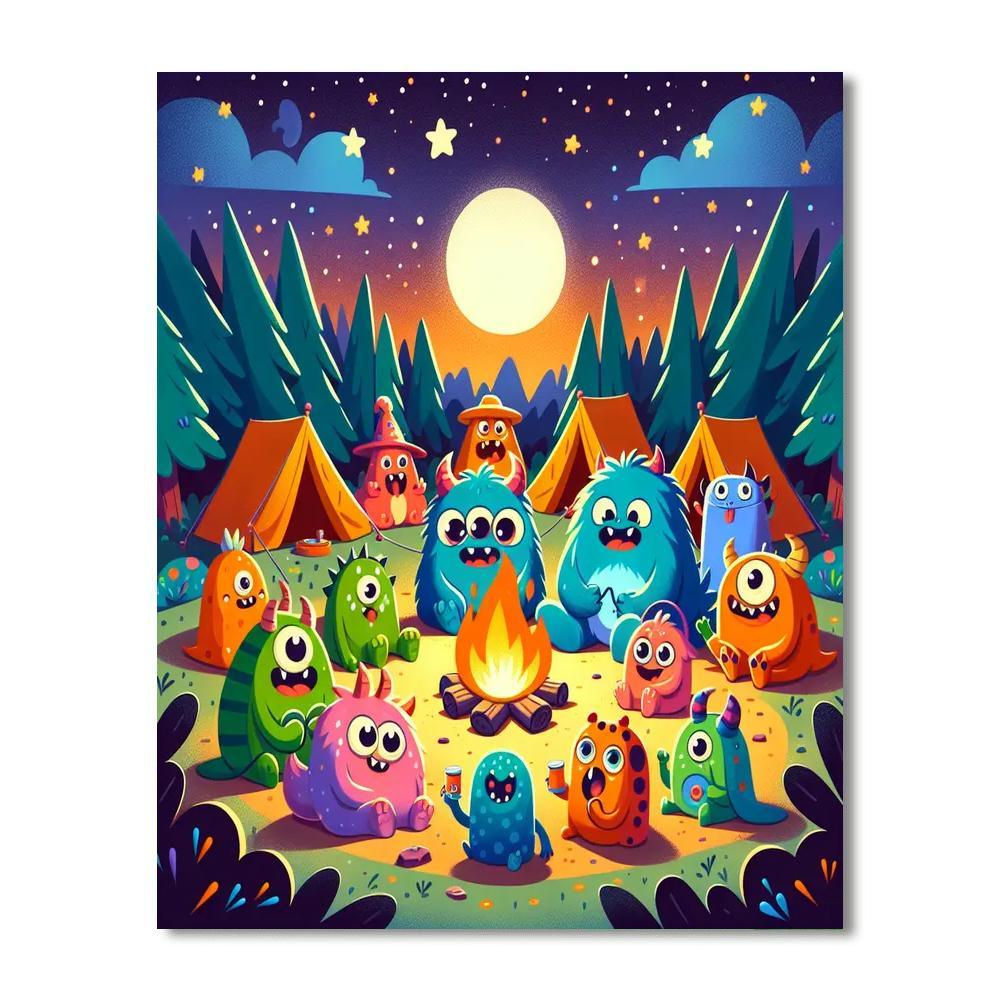 Friendly Monsters' Campout Paint By Numbers