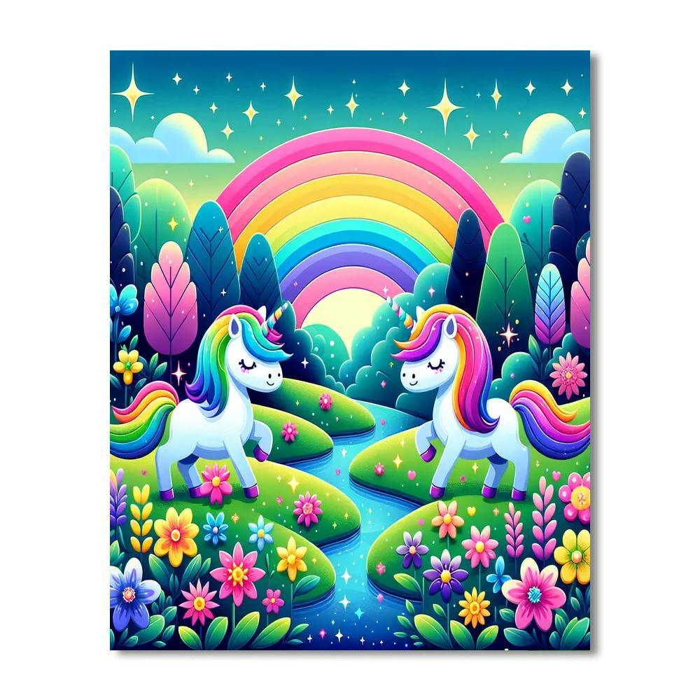 Rainbow Unicorns In The Enchanted Meadow Paint By Number