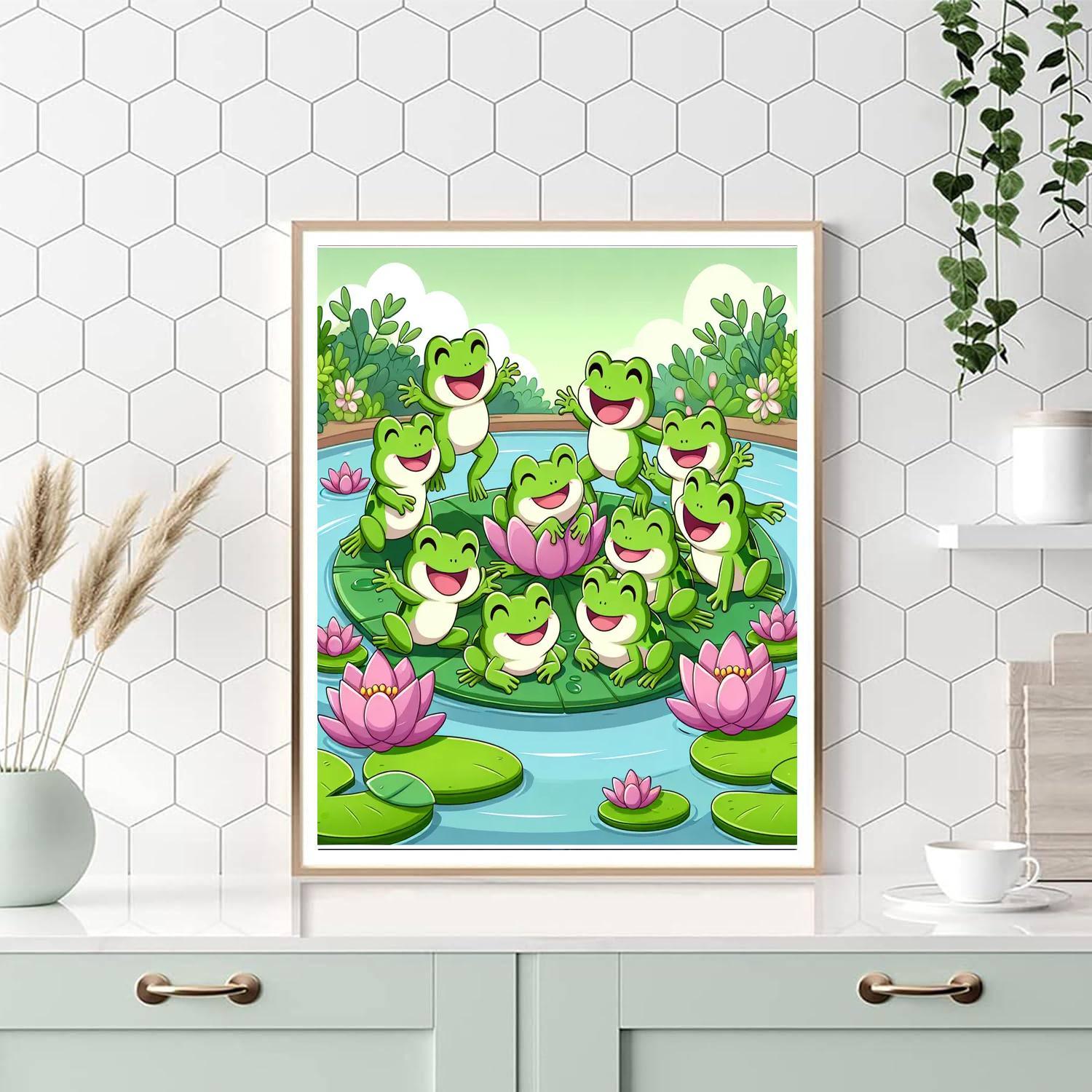 Happy Frogs On Lily Pads Painting By Numbers Kit