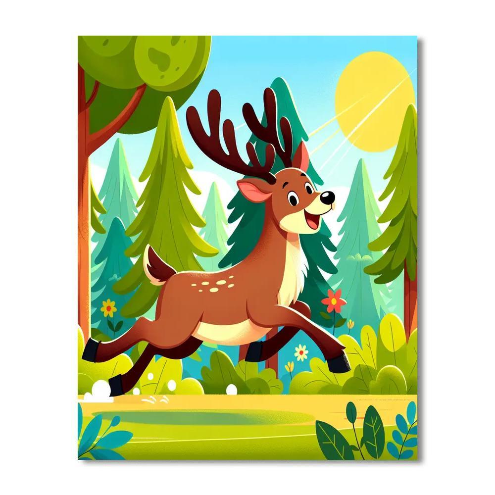Energetic Elk's Woodland Romp Paint By Number