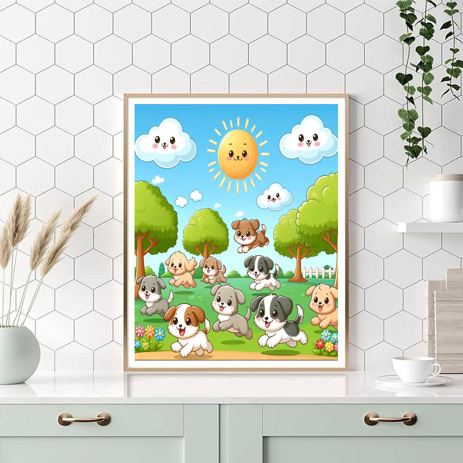 Playful Puppies In The Park Paint By Numbers Art