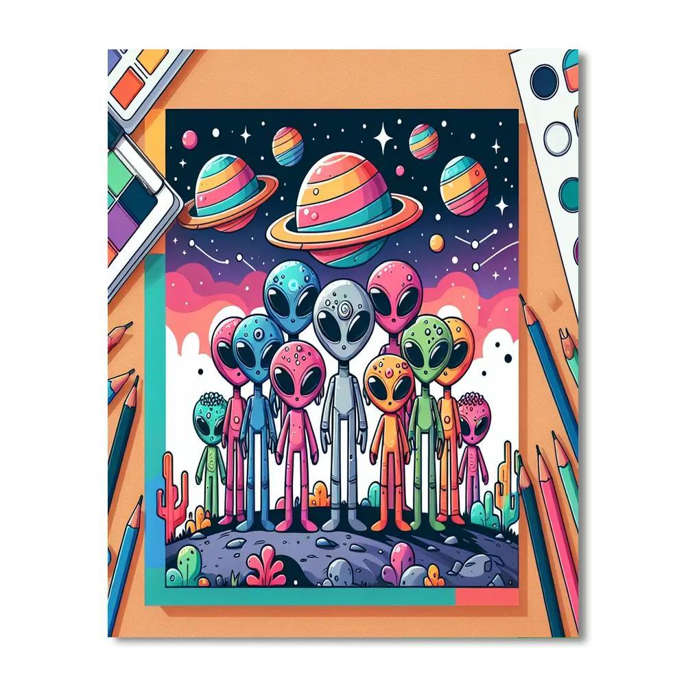 Friendly Alien Colony Numbered Painting Kits