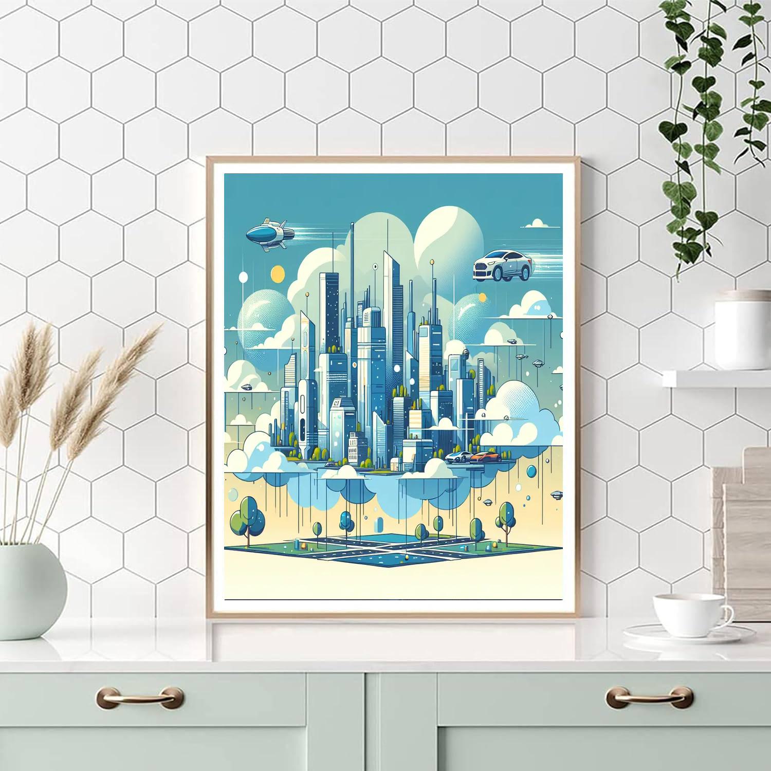 Futuristic Sky City Paint By Number