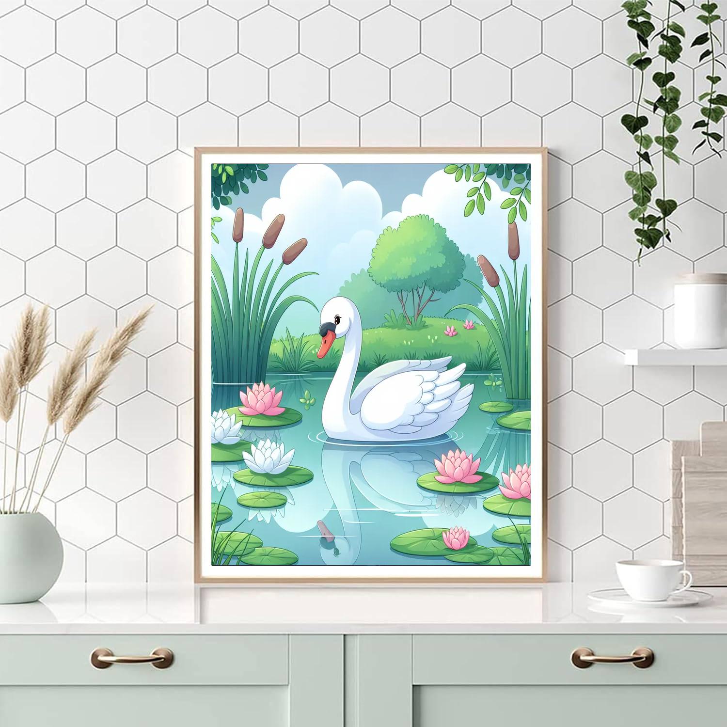Swan's Serene Pond Number Painting