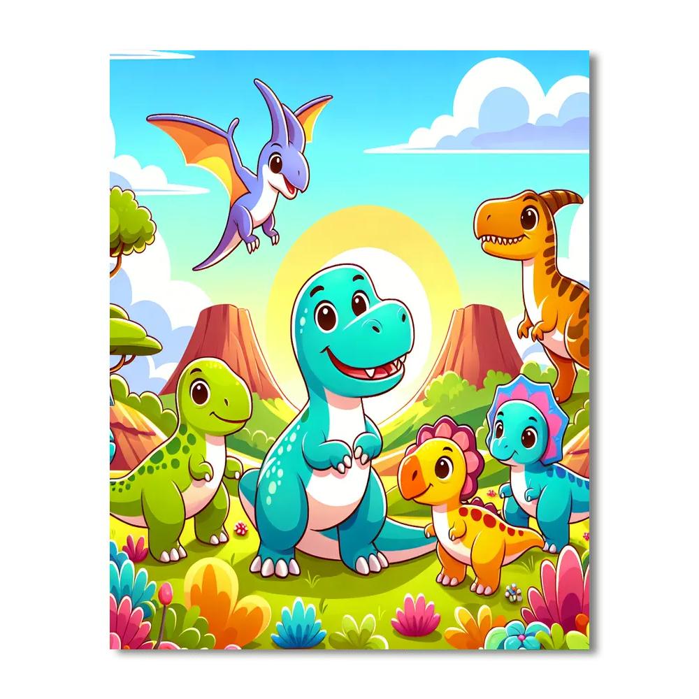 Cute Dinosaurs Adventure Paint By Numbers
