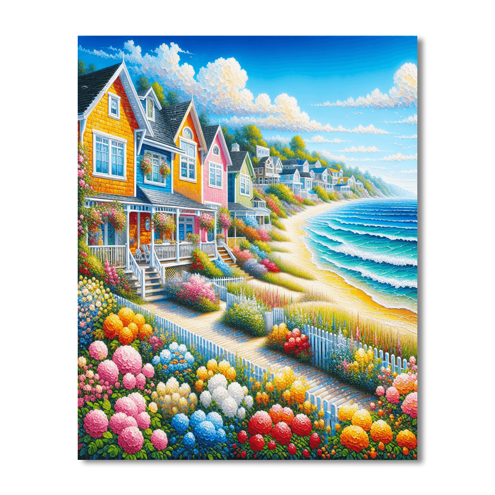 Charming Coastal Scene Number Painting