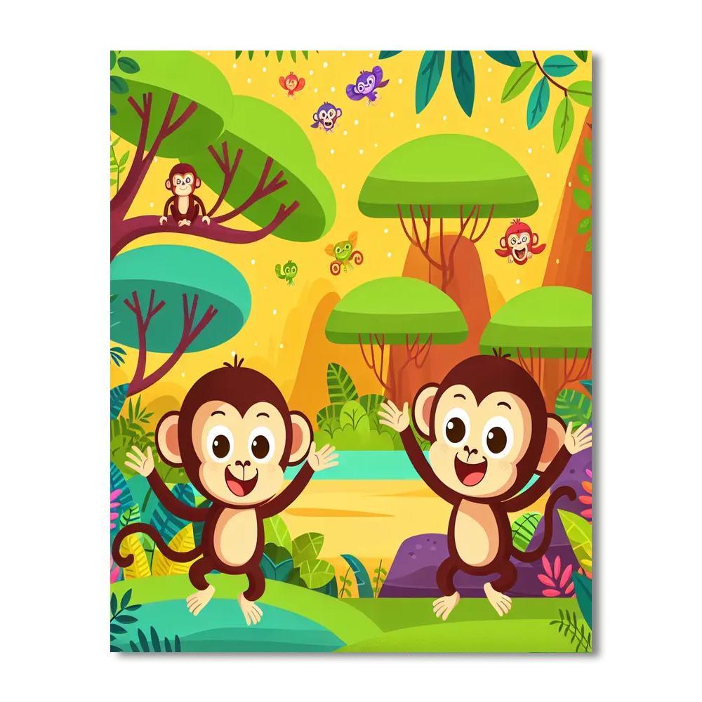 Jungle Adventure With Monkeys Paint By Numbers Art