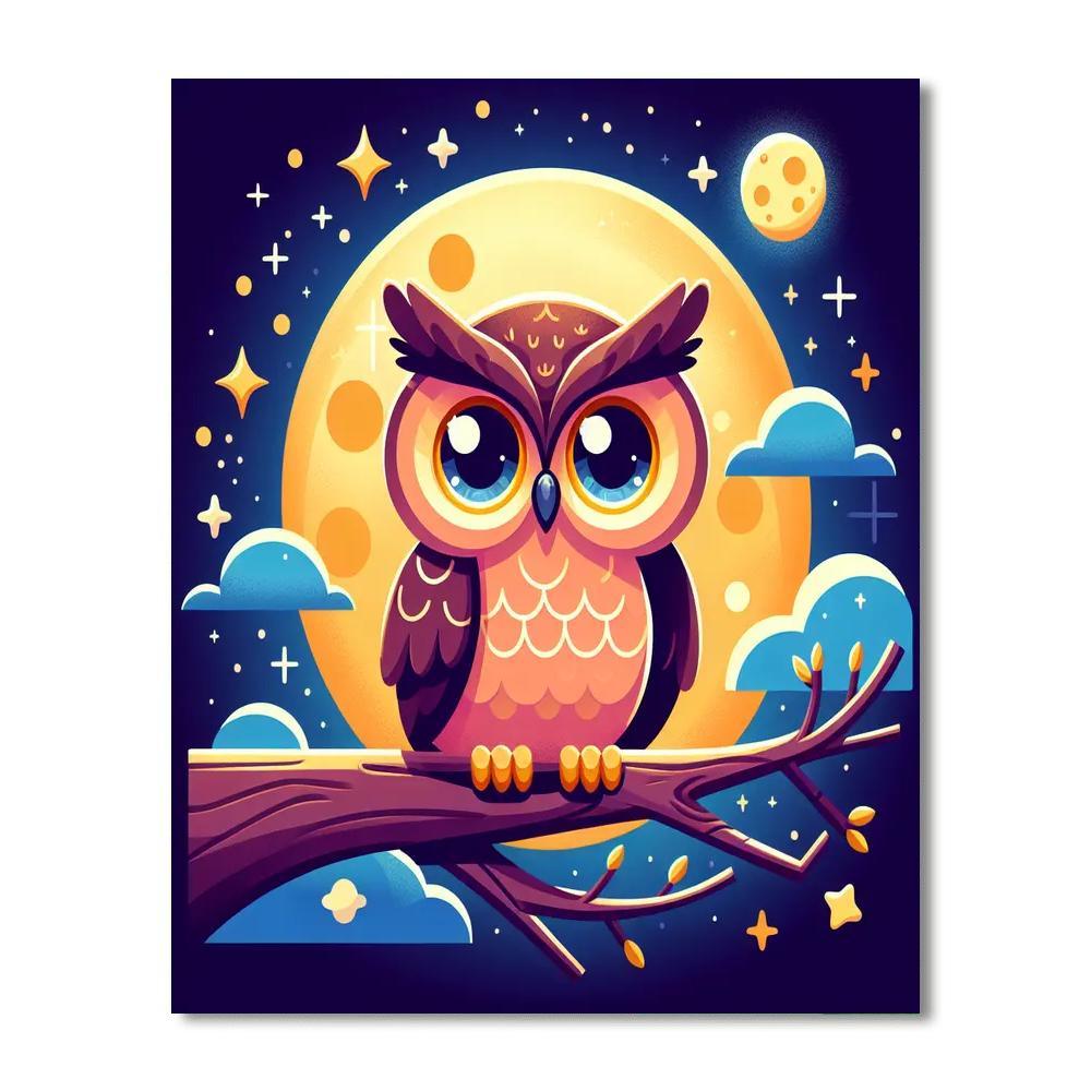Whimsical Owl In The Moonlight Painting By Numbers Kit