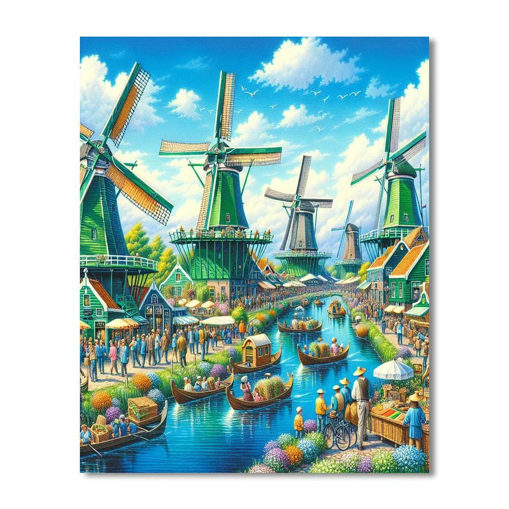 Zaanse Schans Windmill Festival - Netherlands Numbered Painting Kits