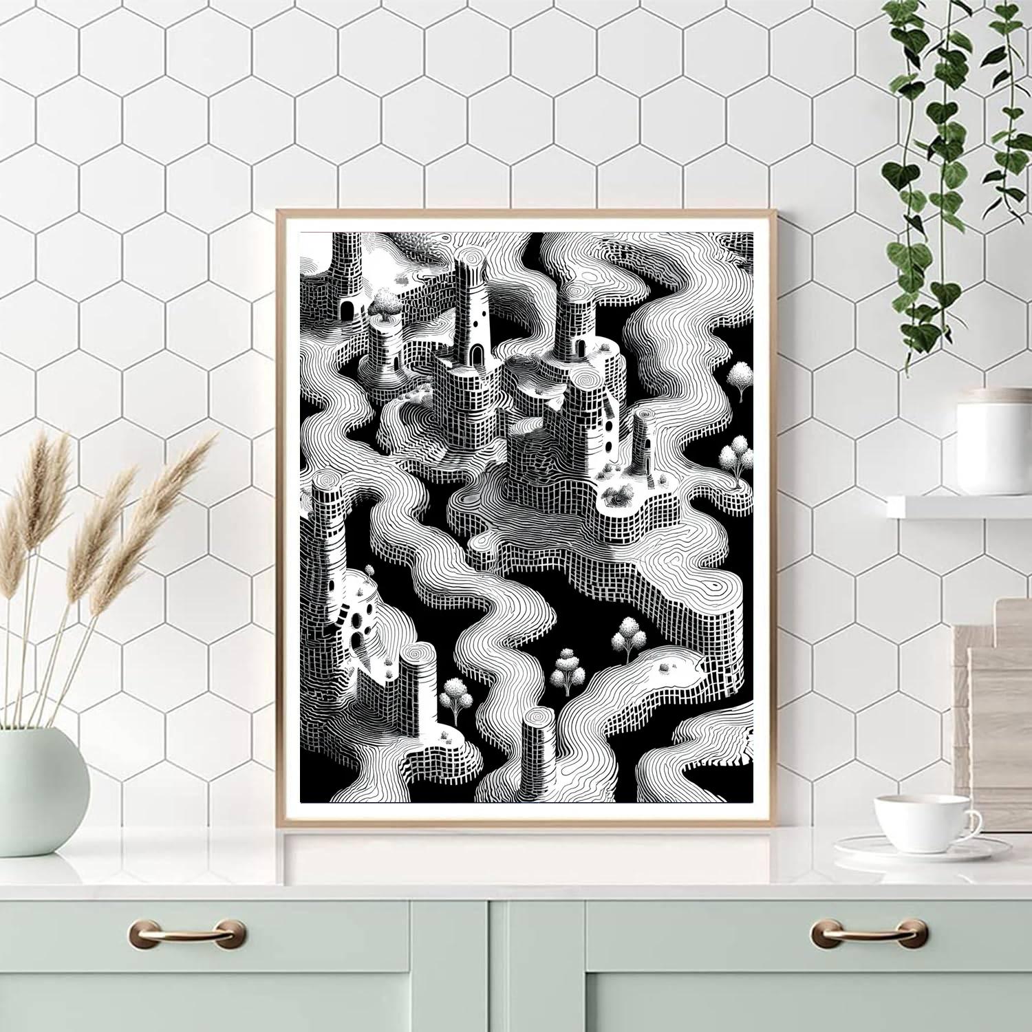 M.C. Escher Inspired Optical Echoes  Numbered Painting Kits