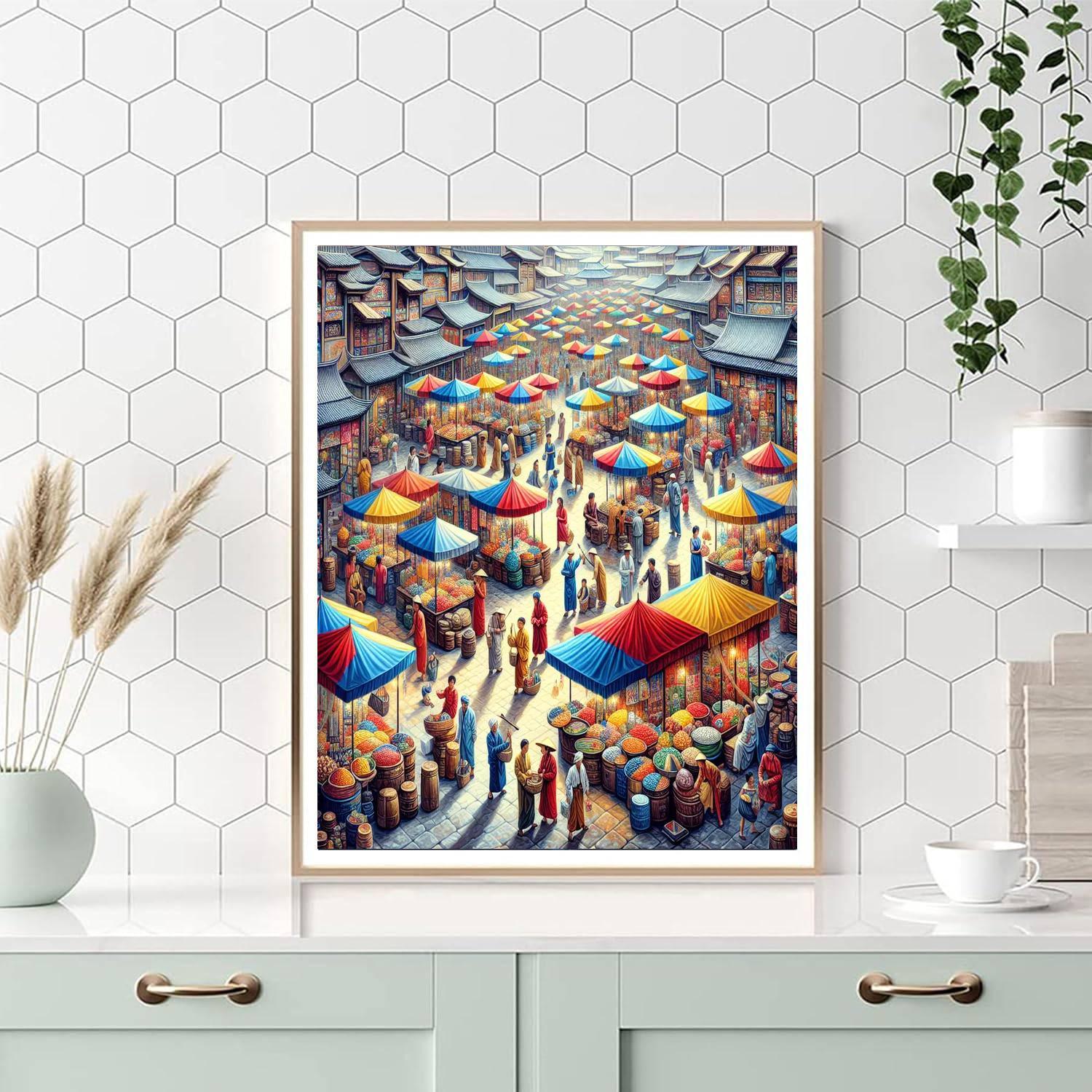 Bustling Asian Marketplace Painting By Numbers Kit