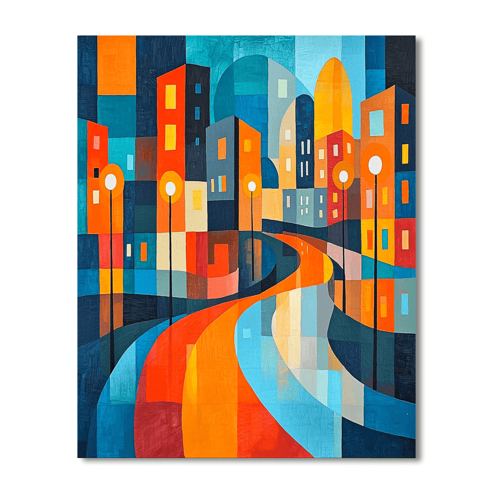Picasso Inspired Cubist City Lights Serenade  Paint By Color