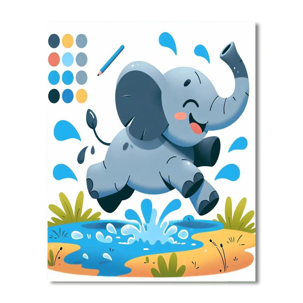 Playful Elephant Splash Paint By Color