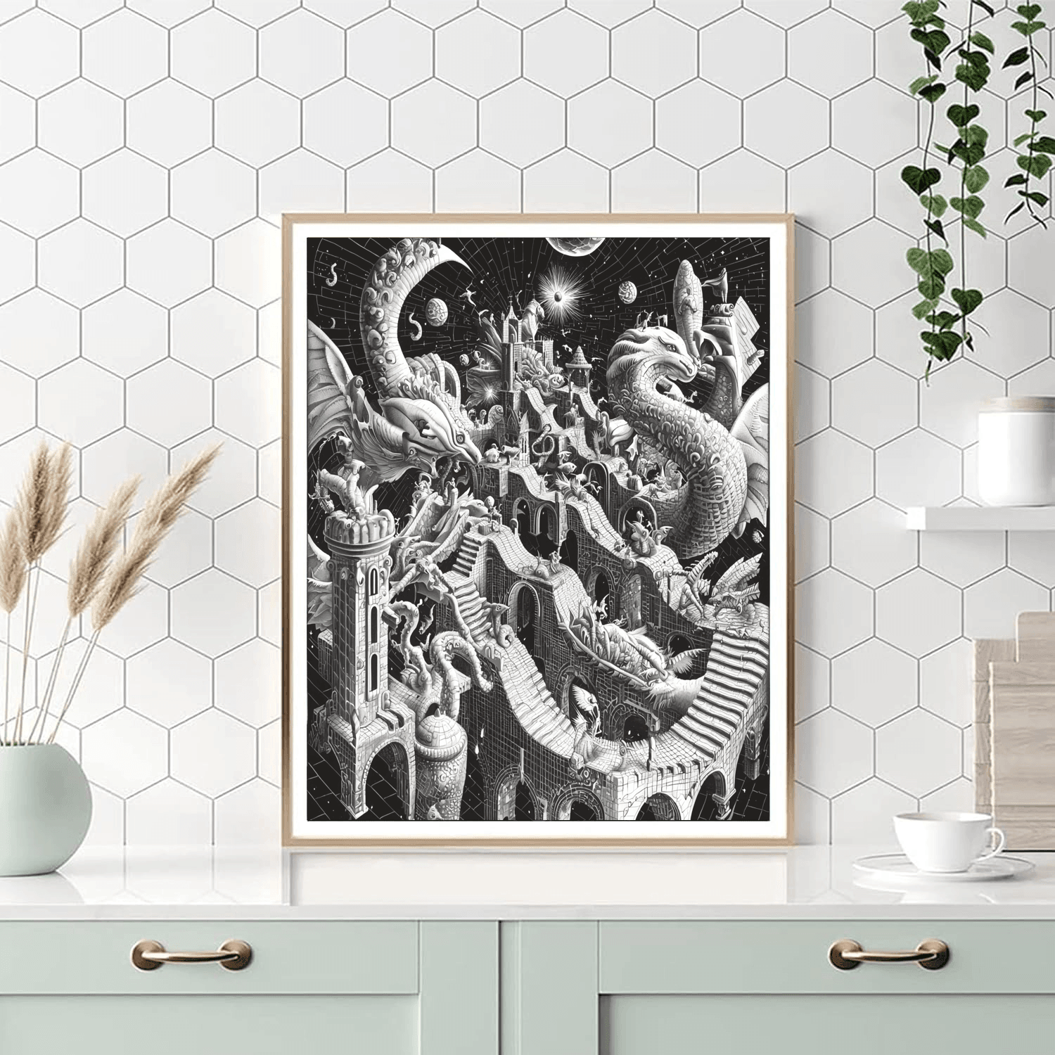 M.C. Escher Inspired Mythical Creatures' Parade  Number Painting