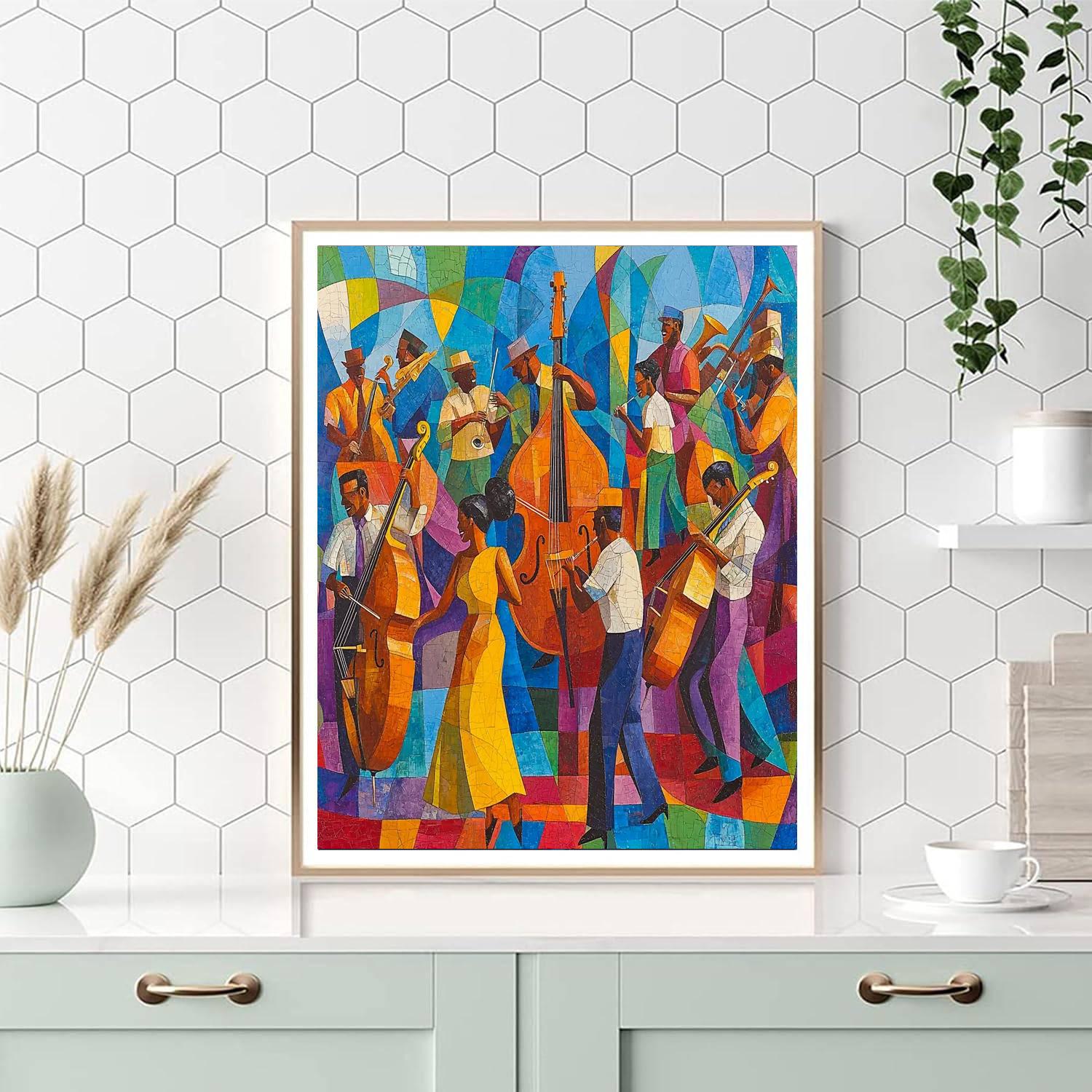 Romare Bearden Inspired Vibrant Jazz Festival  Number Painting
