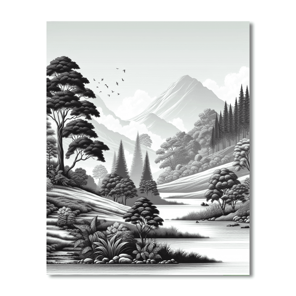 Sophisticated Monochrome Landscape Paint By Number