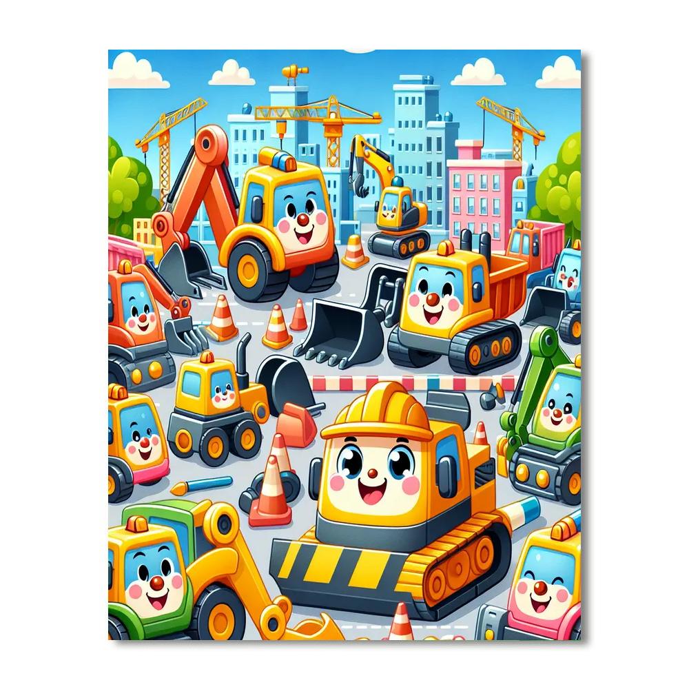 Cheerful Construction Zone Paint By Numbers Art