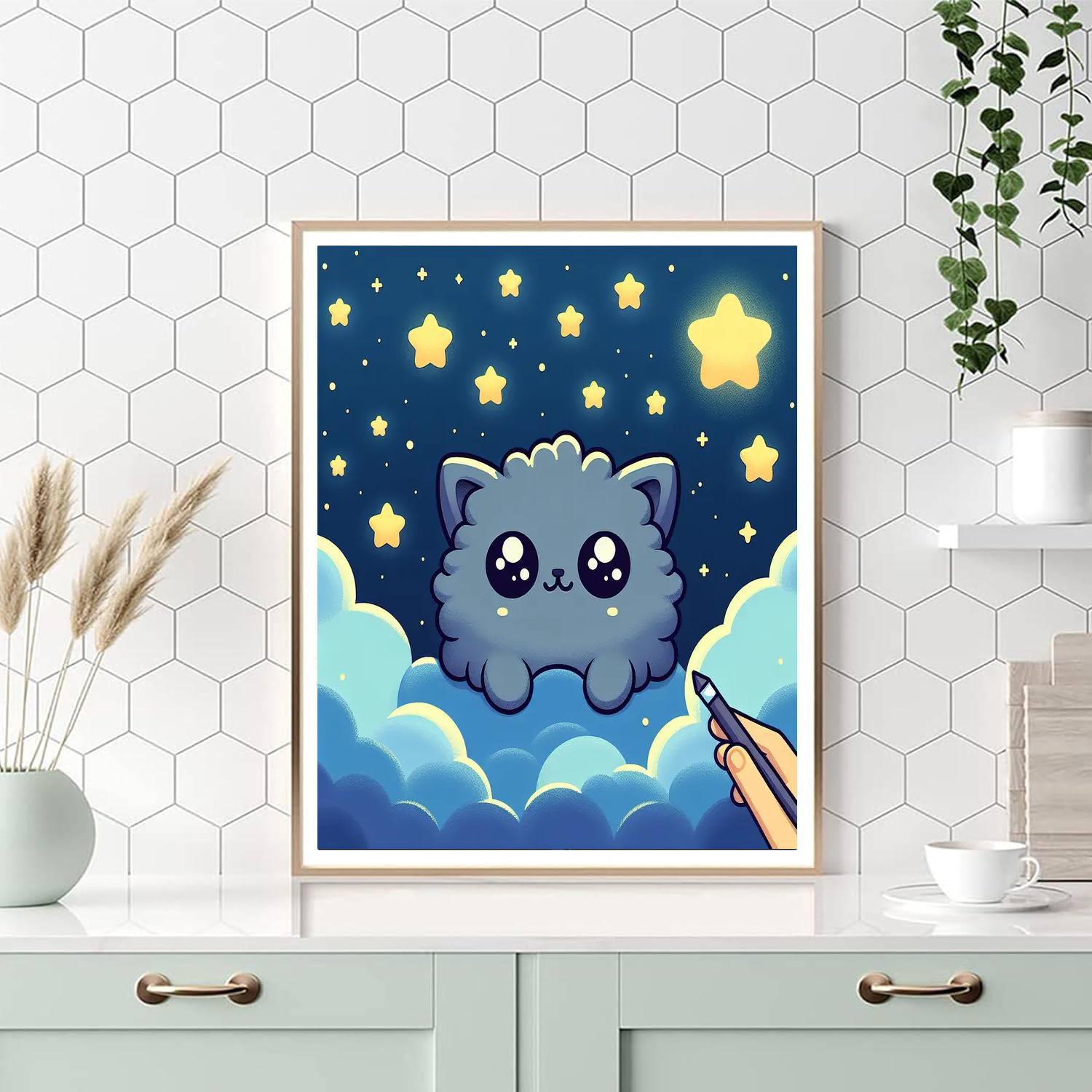 Starry Sky Cat Adventure Number Painting