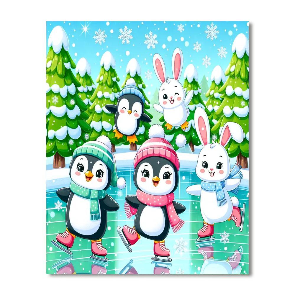 Cuddly Critters On Ice Paint By Numbers