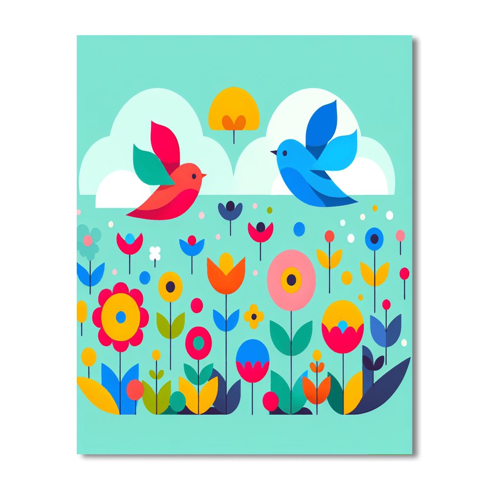 Garden Harmony With Fluttering Birds Paint By Number