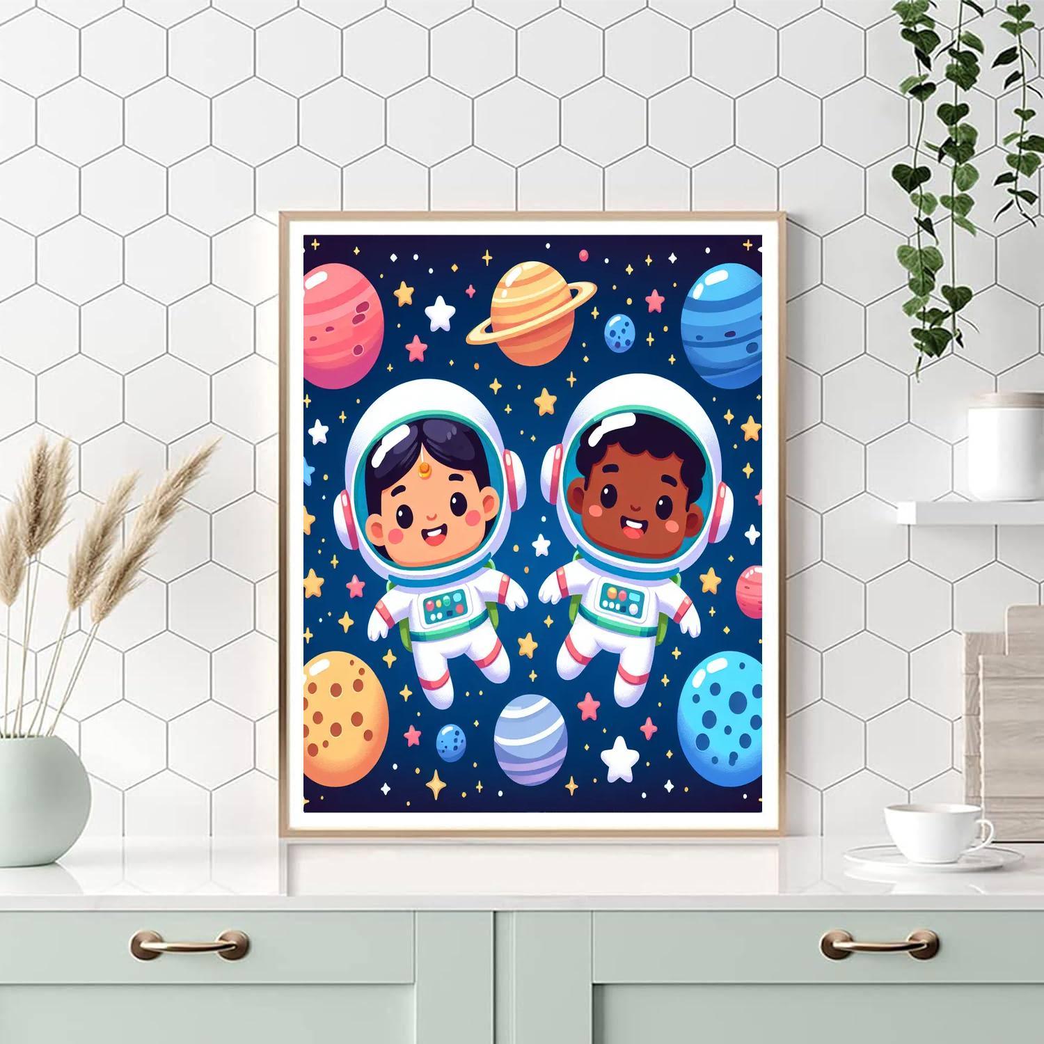 Cute Little Astronauts Painting By Numbers Kit