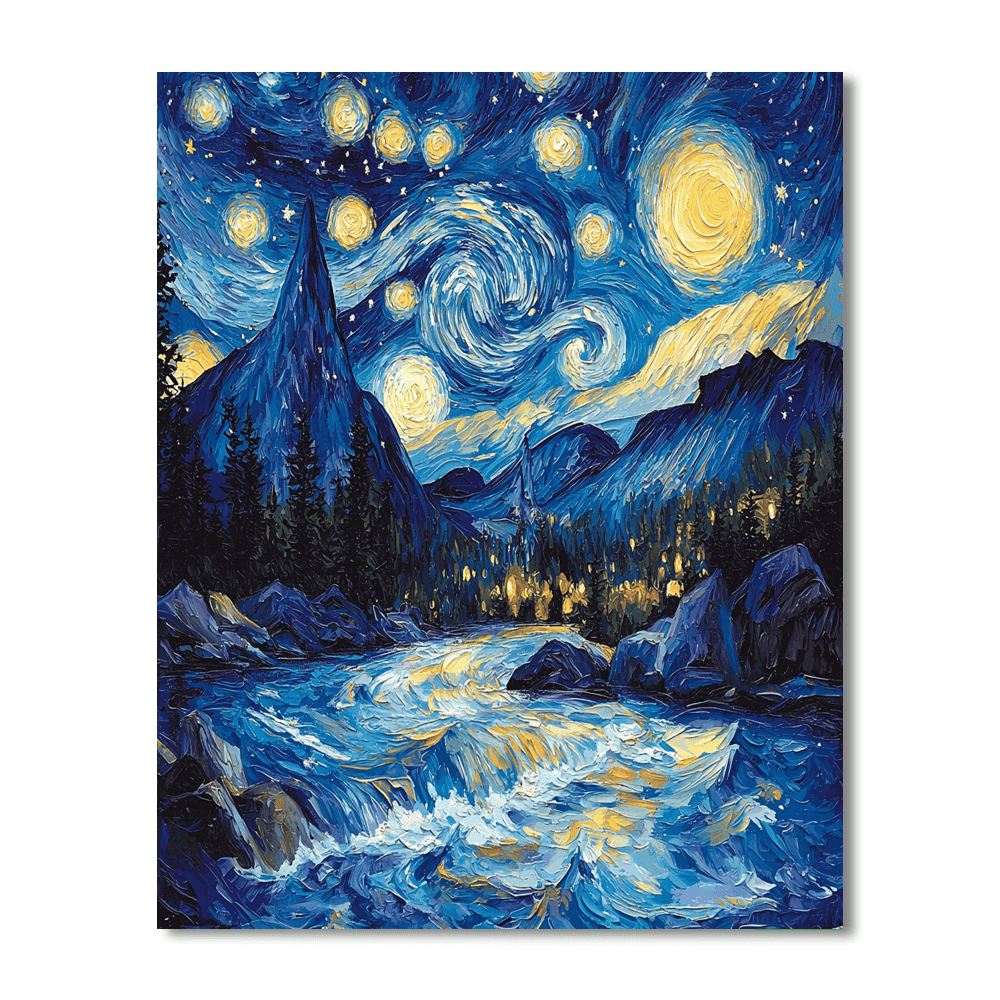 Vincent Van Gogh Inspired Starry Mountain Retreat  DIY Paint By Numbers