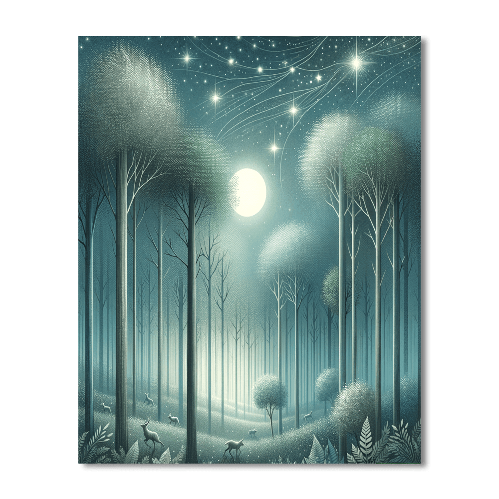 Dreamy Nighttime Forest Painting Number Kit