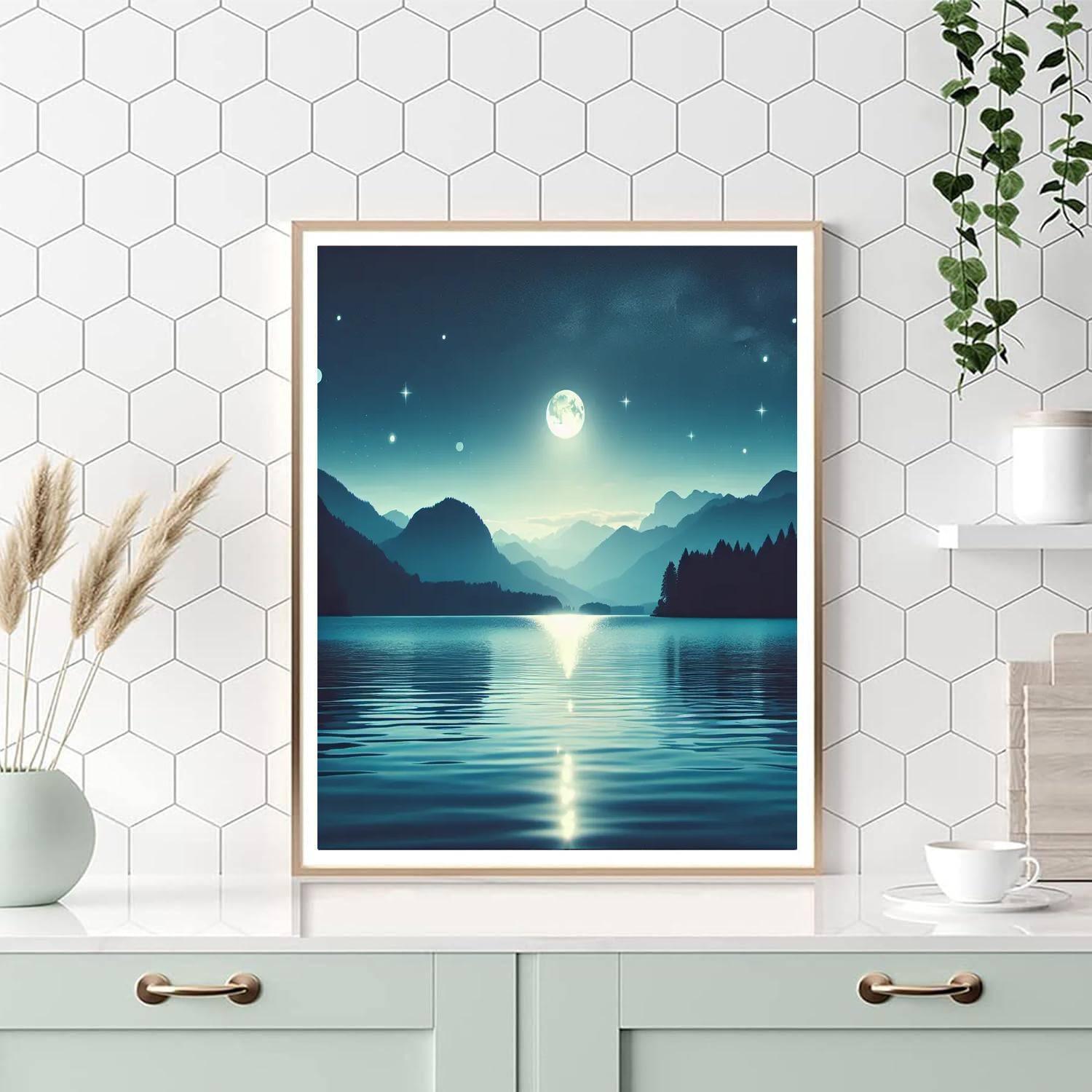 Serene Moonlit Lake Painting Number Kit