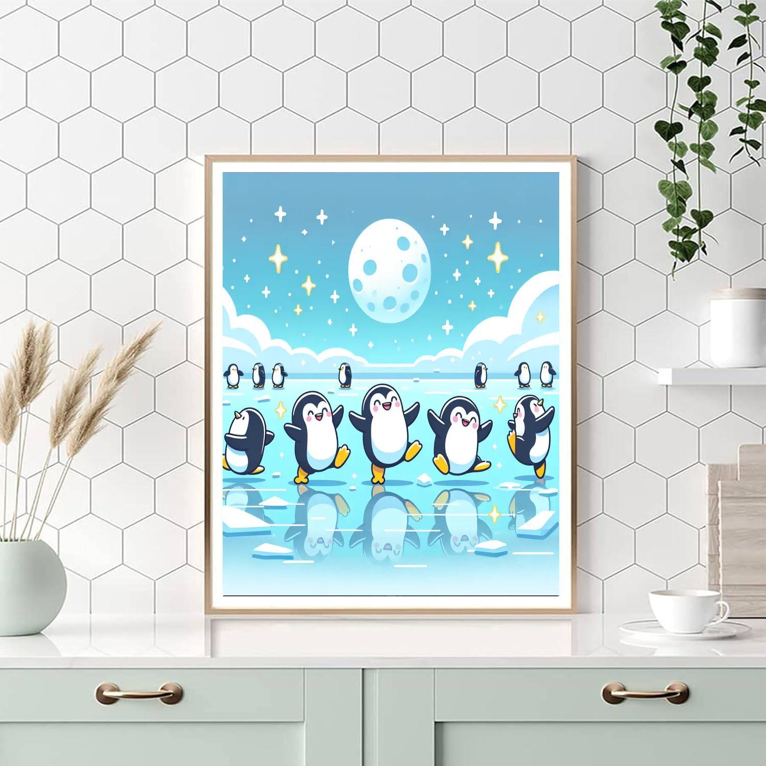 Moonlit Penguin Parade Paint By Number