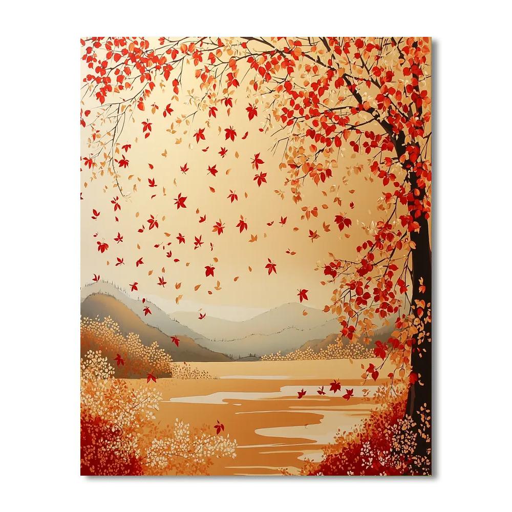 Utagawa Hiroshige Inspired Autumn's Gentle Cascade  Number Painting