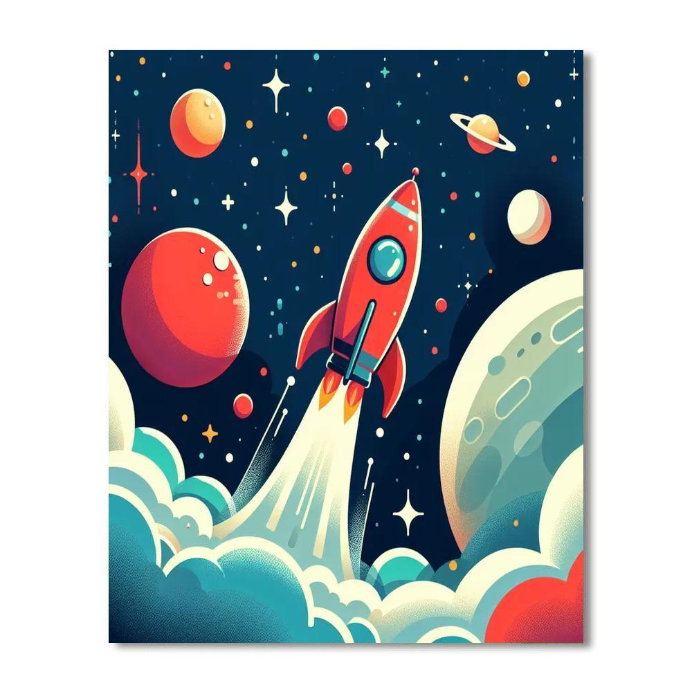 Galactic Rocket Launch Painting Number Kit