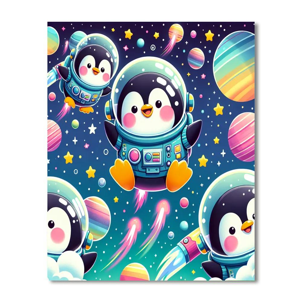 Space Explorer Penguins Number Painting