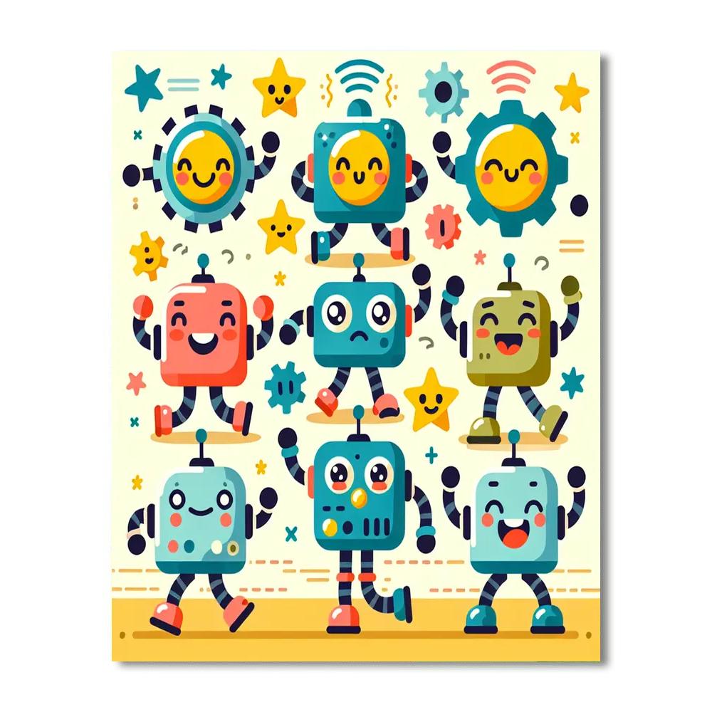 Merry Robot Friends Paint By Numbers Art
