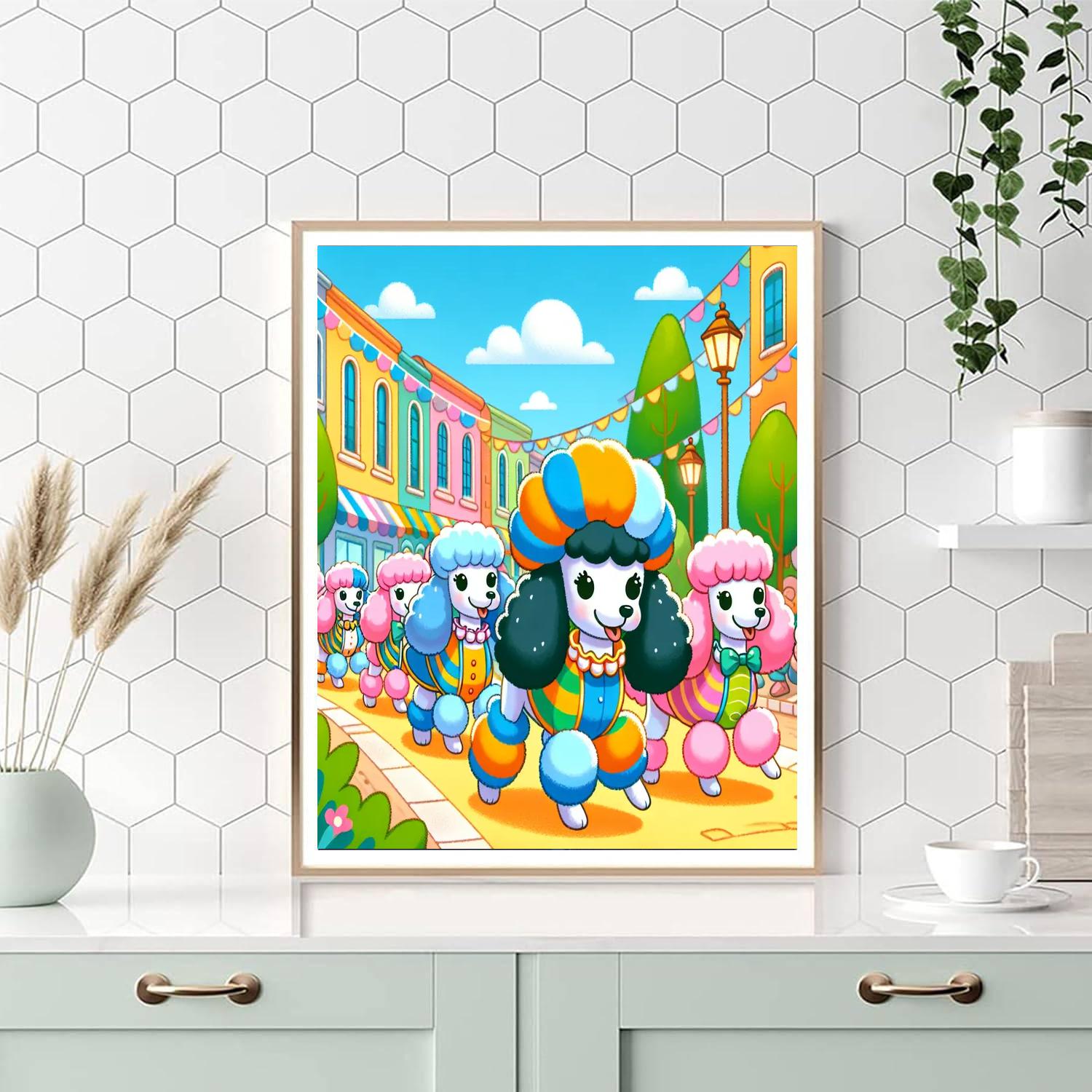 Playful Poodle Parade Number Painting