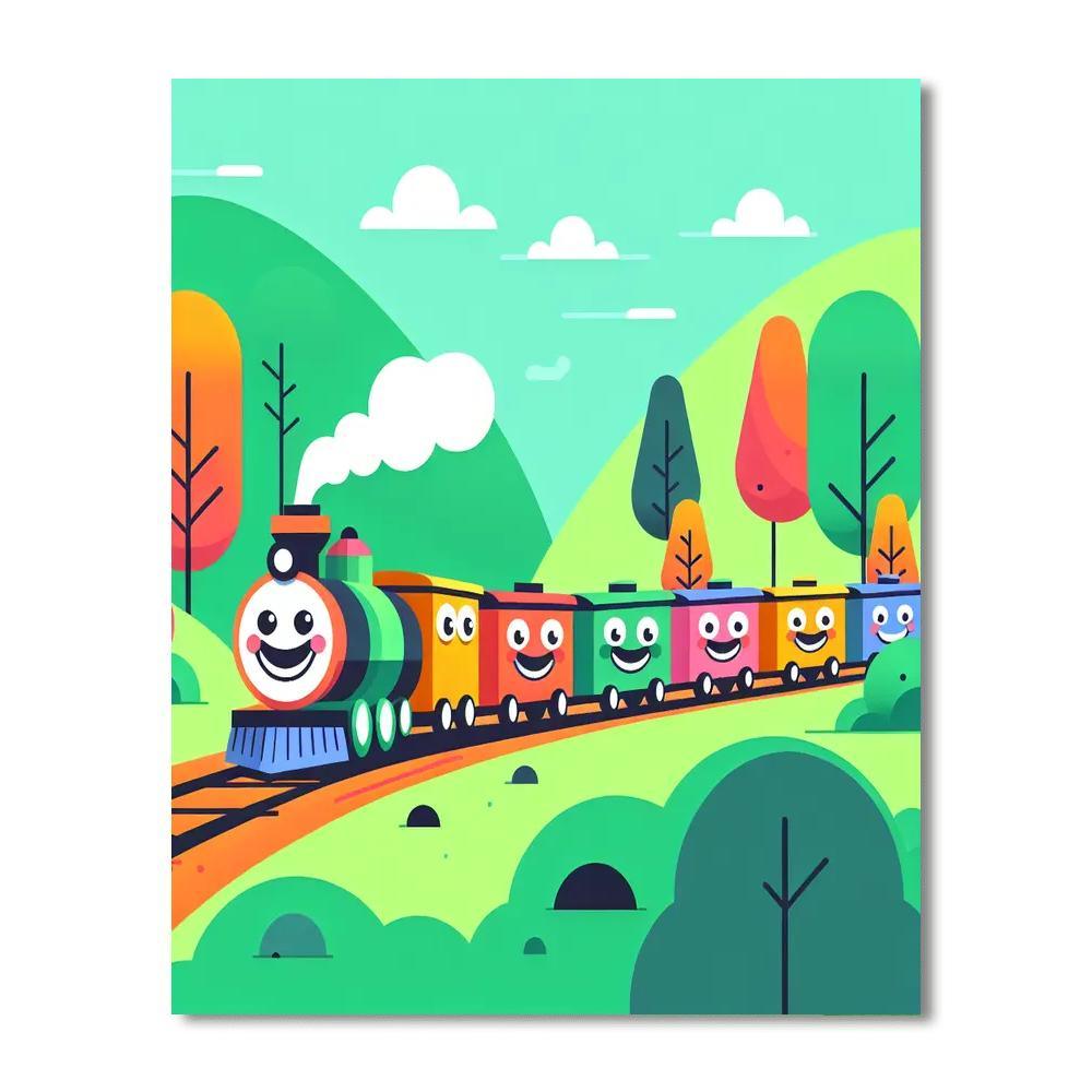 Colorful Train Adventure Paint By Numbers Art