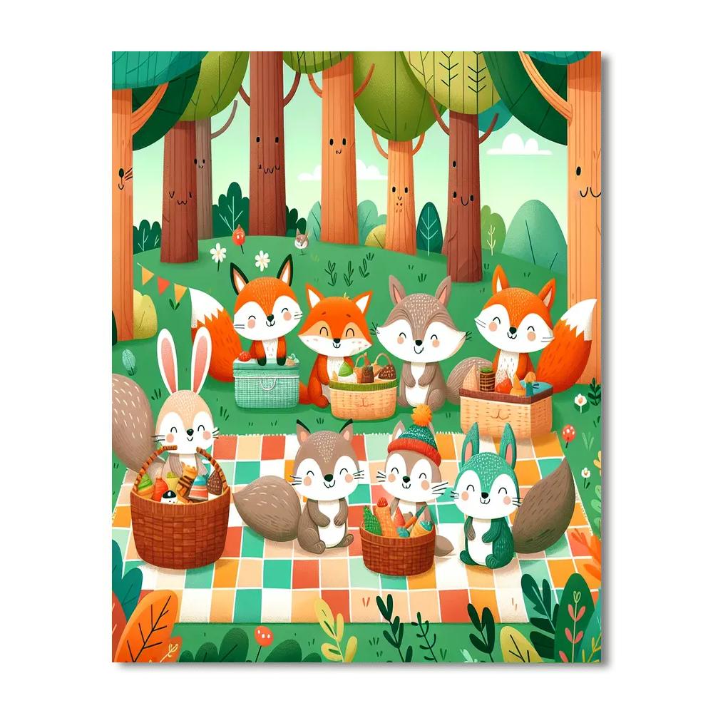 Friendly Forest Animal Picnic Number Painting