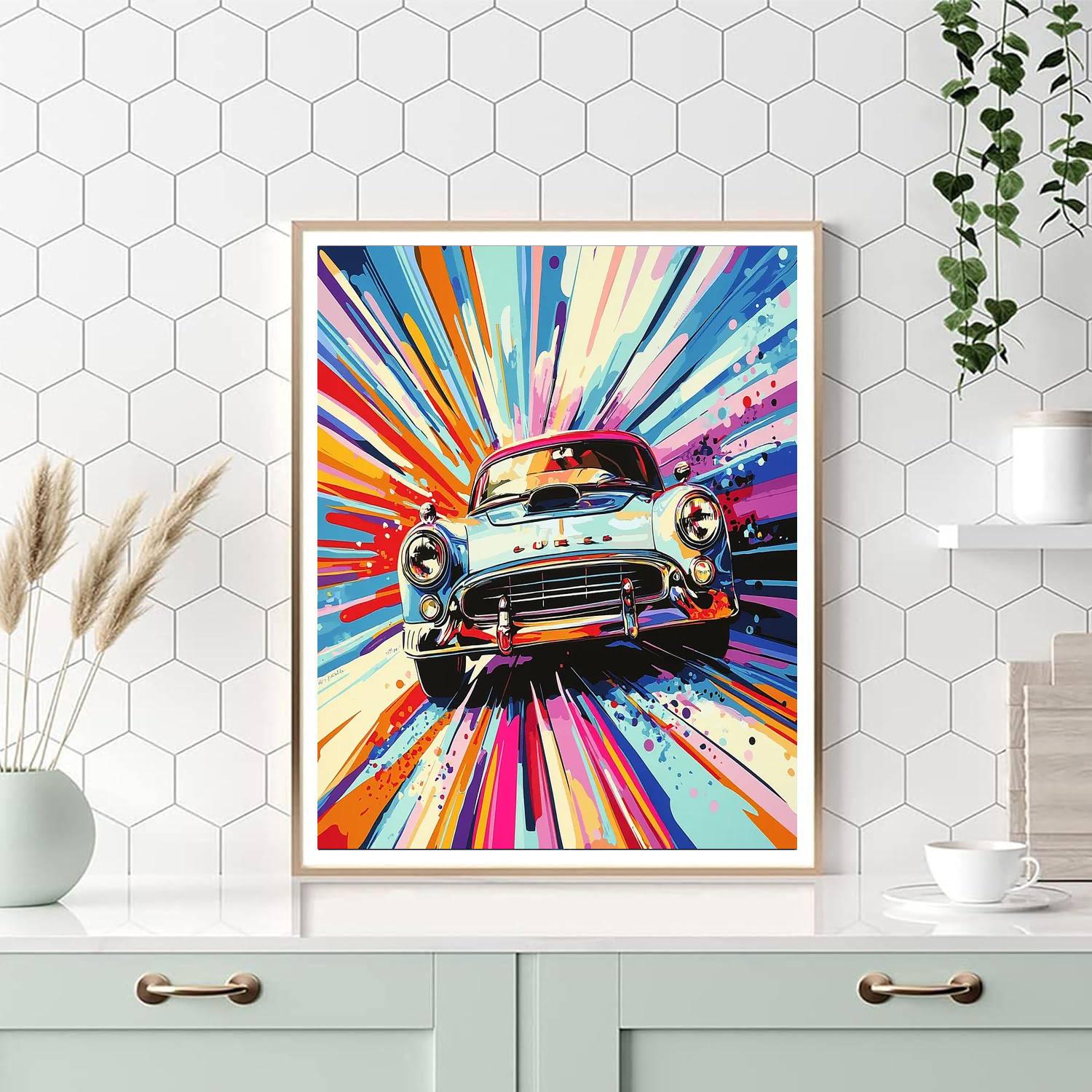 Andy Warhol Inspired Vintage Automobile Charm  Painting Number Kit