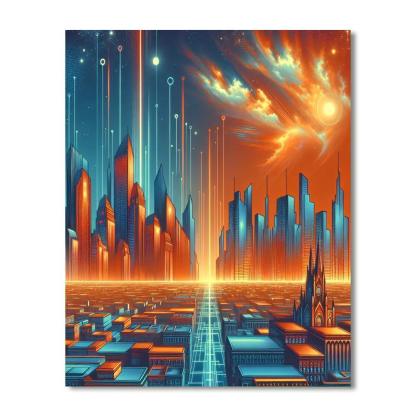 Retro Futuristic Skyline Paint By Number