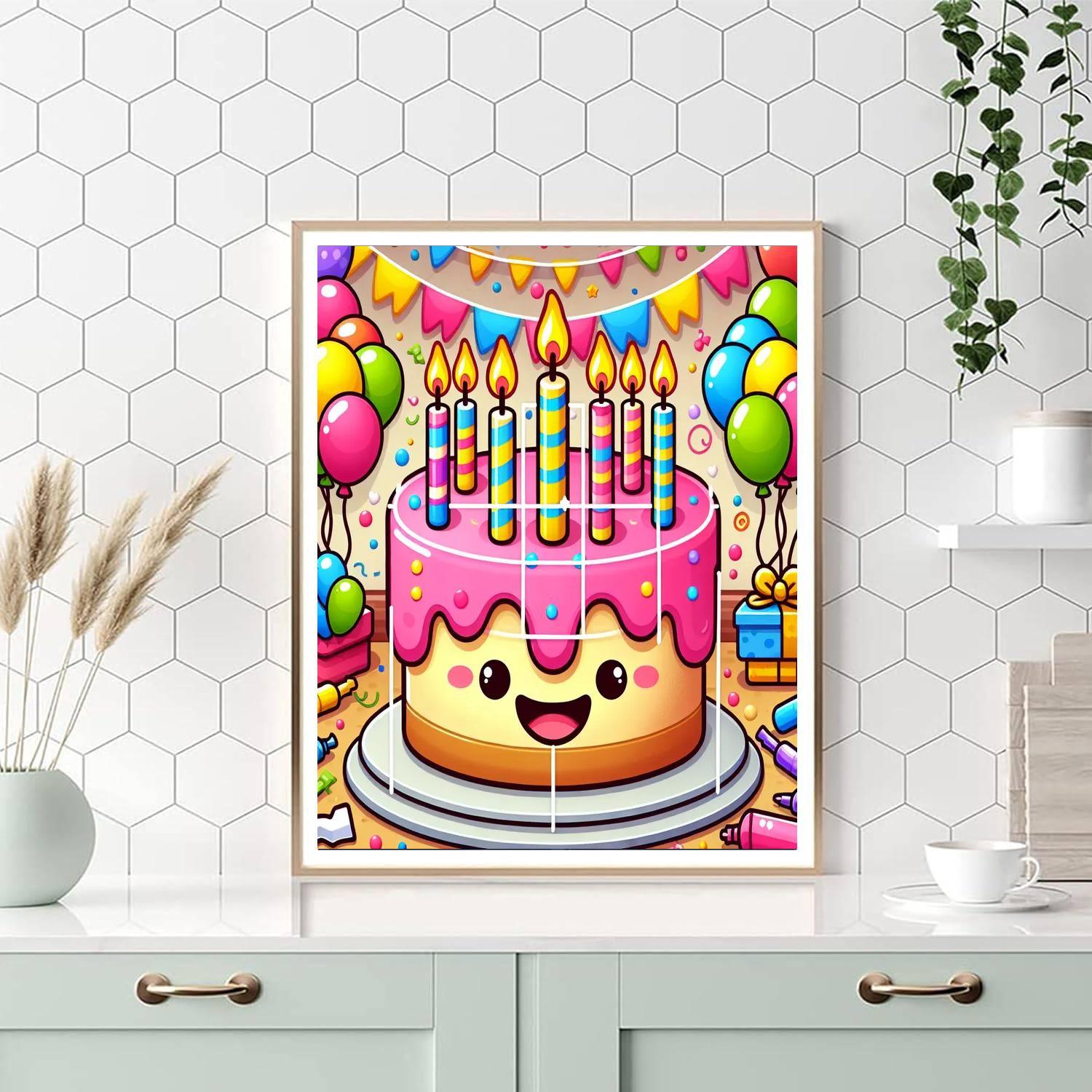 Bouncy Birthday Cake DIY Paint By Numbers