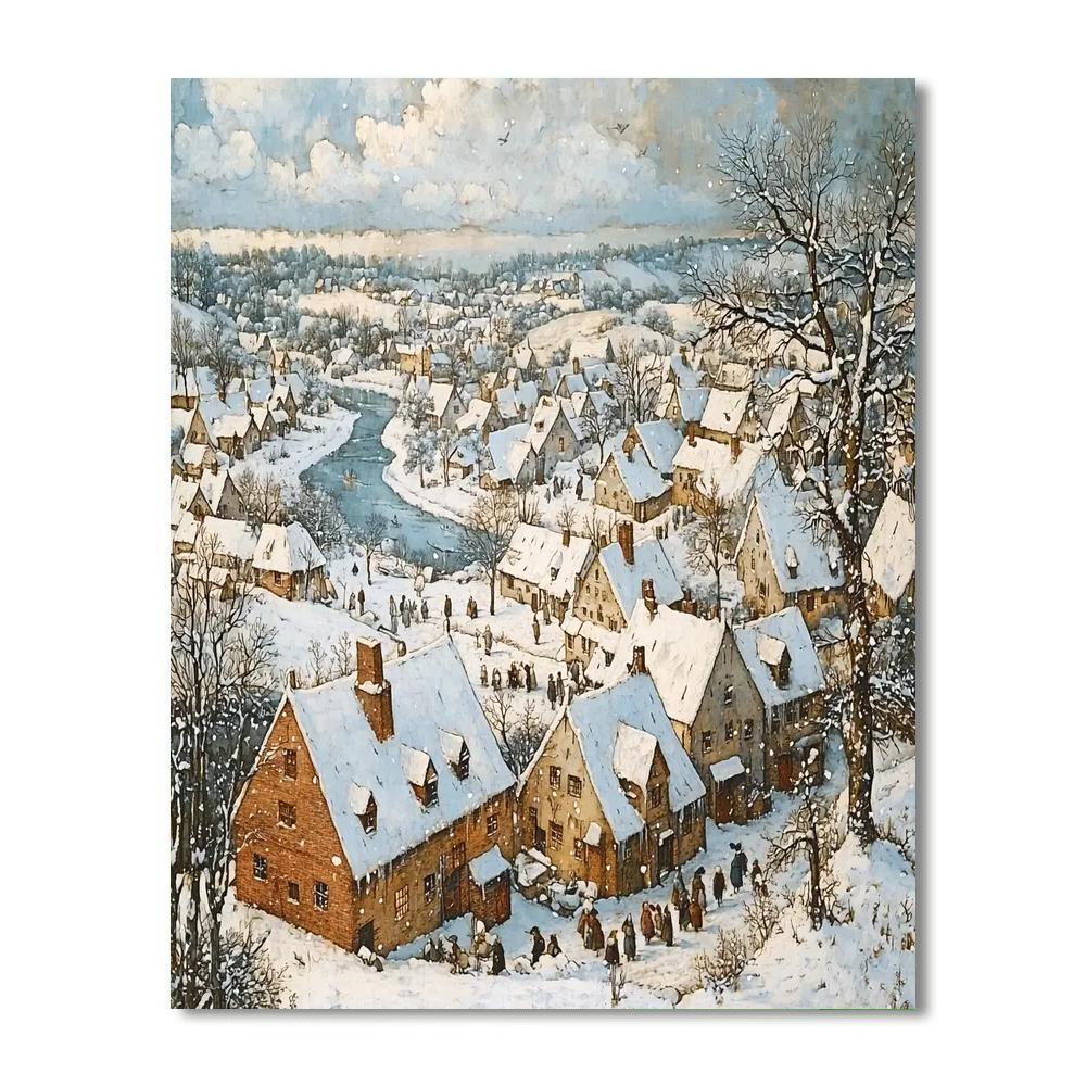 Pieter Bruegel The Elder Inspired Serene Winter Village  Paint By Numbers Kits