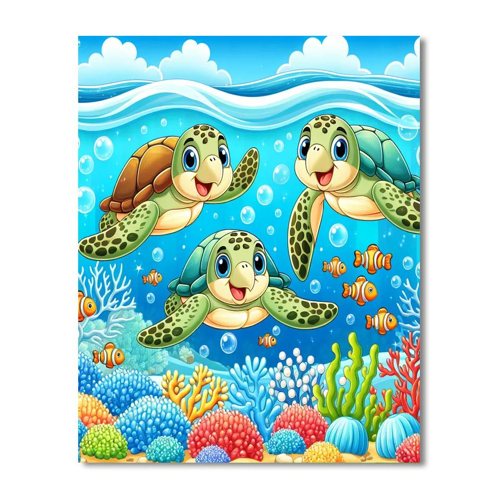 Happy Sea Turtles Paint By Numbers Art