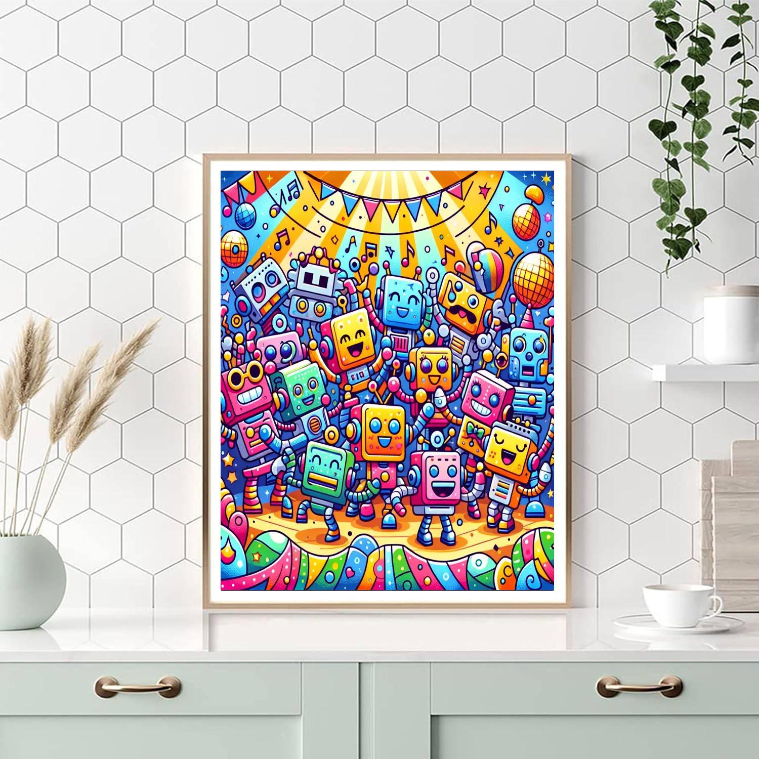 Energetic Robot Dance Party Paint By Number